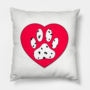 Dalmatian Paw Print In Red Heart Pillow