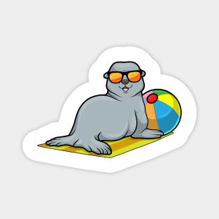 Seal at Sunbathing with Water polo & Sunglasses Magnet