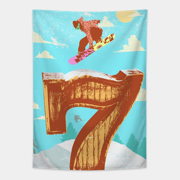 SNOWBOARDING SEVEN Tapestry by Showdeer