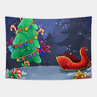 christmas with santa claus and reindeer Tapestry