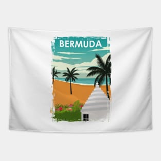 Bermuda Island Vintage Minimal Retro Travel Poster Tapestry