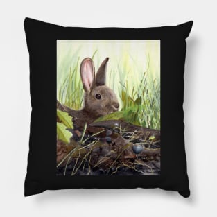 Rabbit in coloured pencil and watercolour Pillow