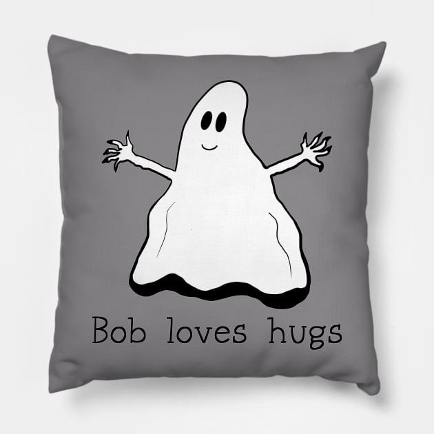 Ghost Bob Loves Hugs Pillow by Wonder Weird Designs