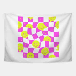 Checkered smiley pink Tapestry