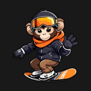 Cute Monkey Playing Snowboarding T-Shirt