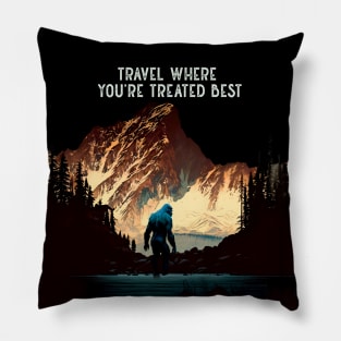 Sasquatch: Travel Where You’re Treated Best (Dark no fill background) Pillow