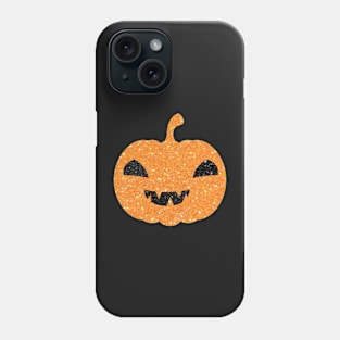 Light Orange Faux Glitter Halloween Pumpkin Face Phone Case