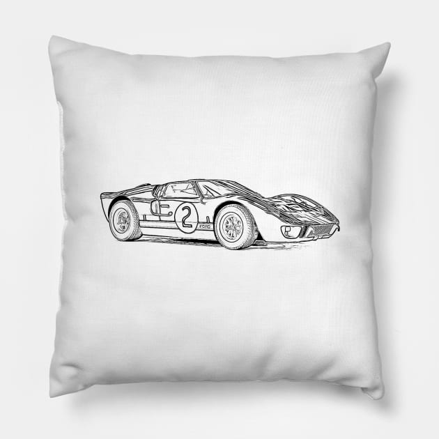 GT40 MK2 Wireframe Pillow by Auto-Prints