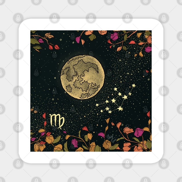 Virgo Zodiac Flower Moon Night Sky Magnet by Sierraillustration