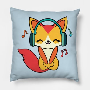 Happy fox with headphones Pillow