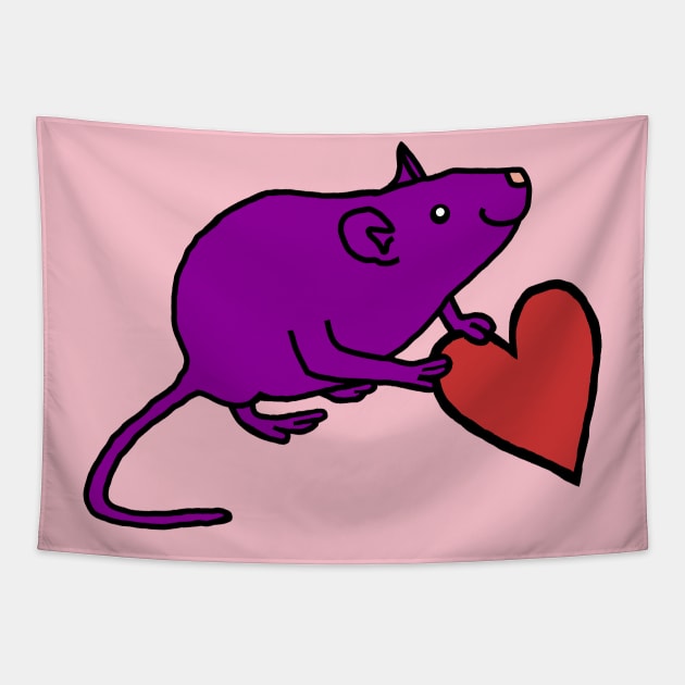 Purple Rat Holds Your Love Heart on Valentines Day Tapestry by ellenhenryart