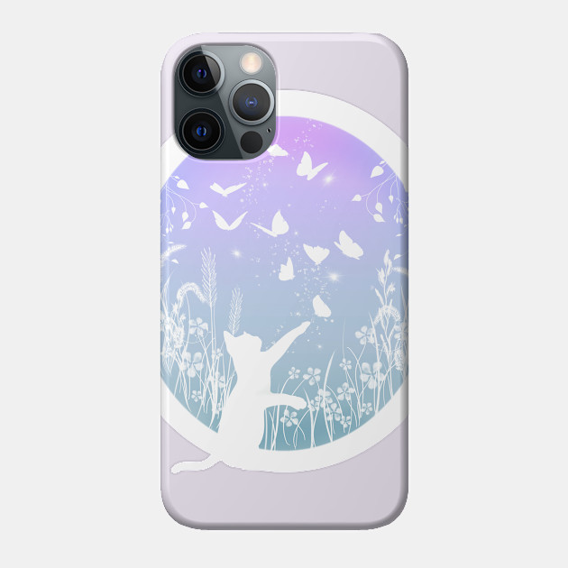 Butterly Chasing White Cat - Cat - Phone Case