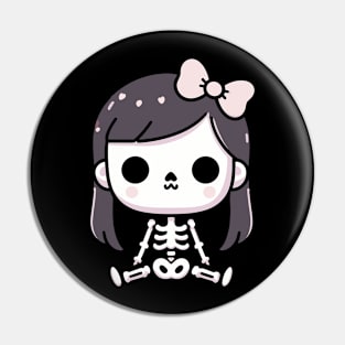 Cute Kawaii Ghost Skeleton | Spooky Halloween Skeleton Design for Girls Pin