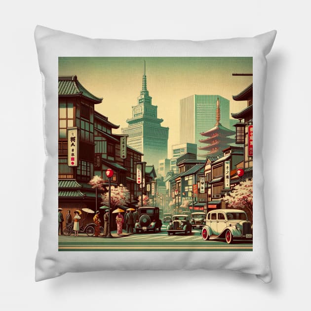 Retro Tokyo Japan Pillow by unrealartwork