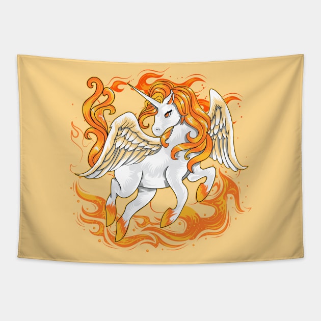 Fiery Unicorn Pegasus Pony Tapestry by machmigo