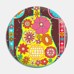 Retro Floral Disco Guitars Pin