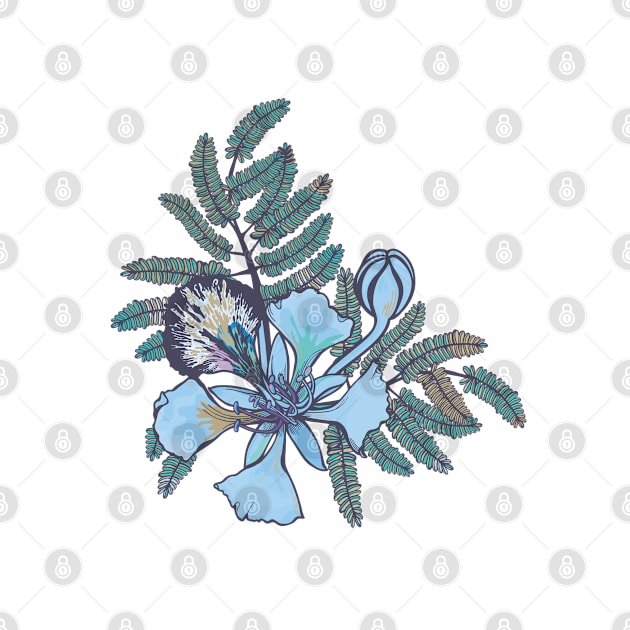 Poinciana Tropical Blooms -  Blue and Beige Palette by sketchbookjo