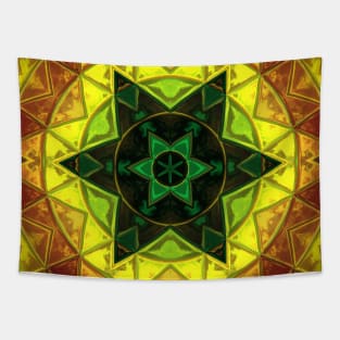 Mosaic Kaleidoscope Flower Green and Yellow Tapestry