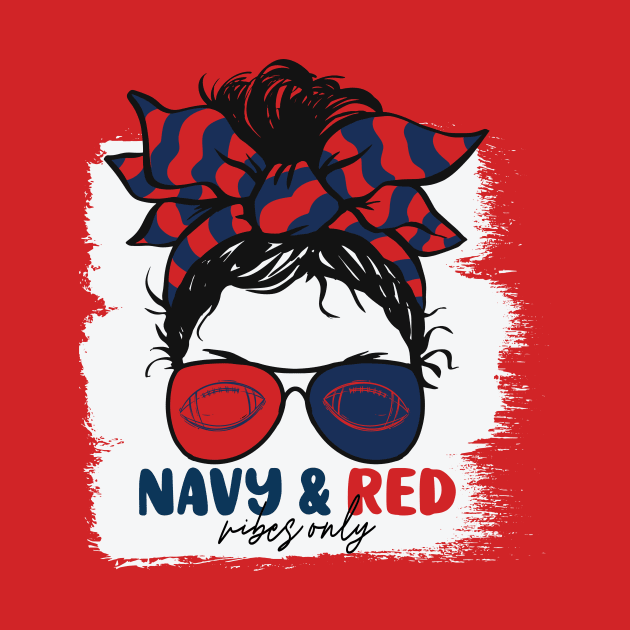 Navy and Red Vibes Only Football Mom Messy Hair Gameday by SLAG_Creative