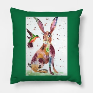 Hare and a Hummingbird Pillow