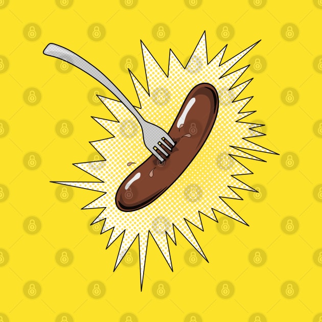 Sausage on fork by helengarvey