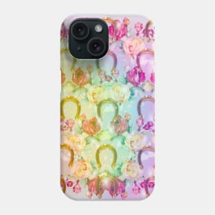 Pattern. Roses, Gold Horseshoes and Rainbow Phone Case