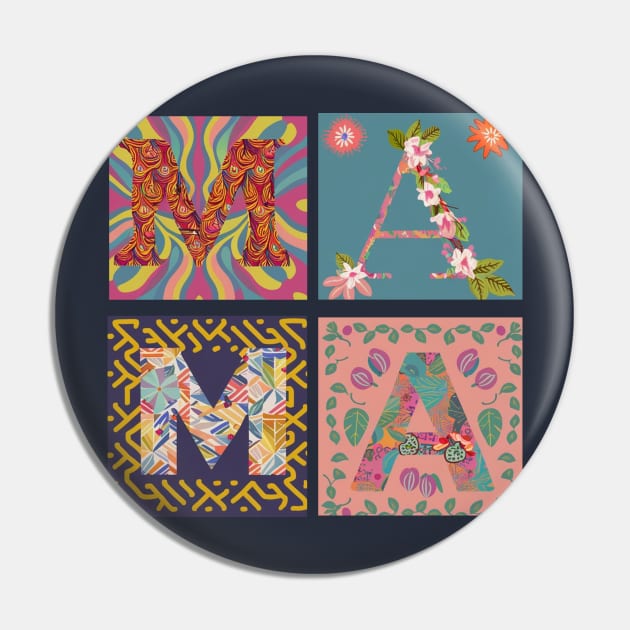 Retro Boho MAMA groovy Pin by YuriArt