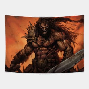 Barbarian Warrior Savage Fury Tapestry