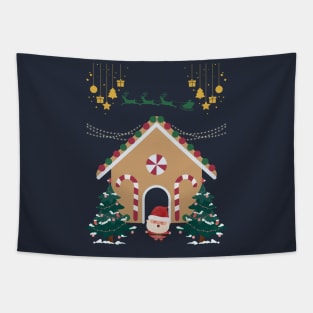 Christmas house with Santa Tapestry