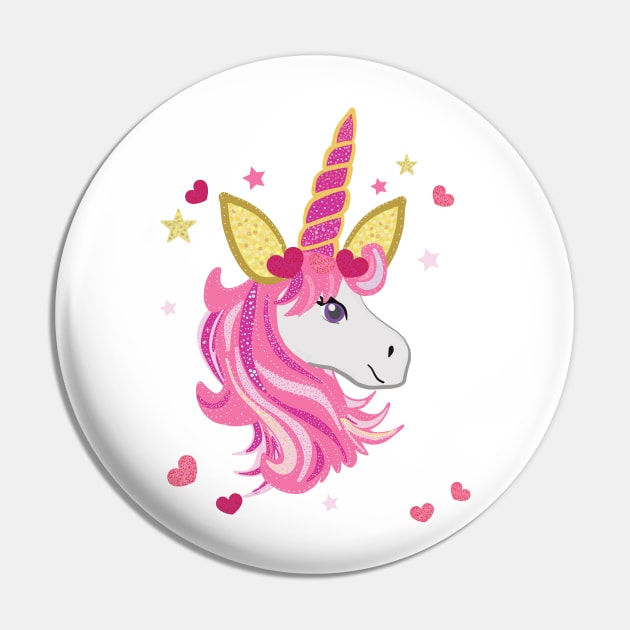 Magical unicorn with pink and red shining heart Pin by GULSENGUNEL