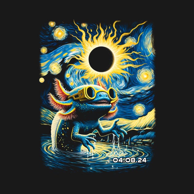 Axolotl Eclipse Expedition: Stylish Tee Featuring Quirky Aquatic Ambassadors by GinkgoForestSpirit