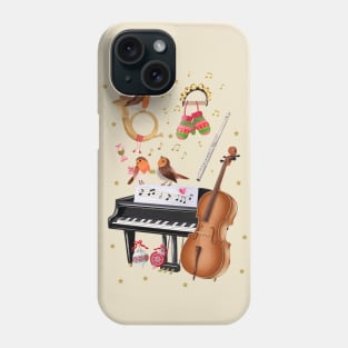 Christmas with singing birds and lots of music instruments Phone Case