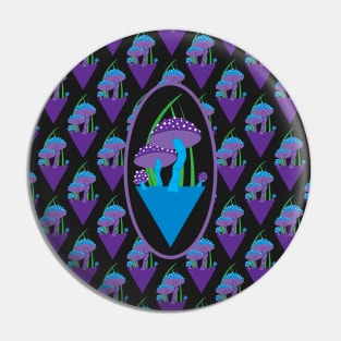 Adorable Illustrated Purple and Blue Mushroom Pattern Pin