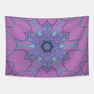 Cartoon Mandala Flower Purple and Blue Tapestry