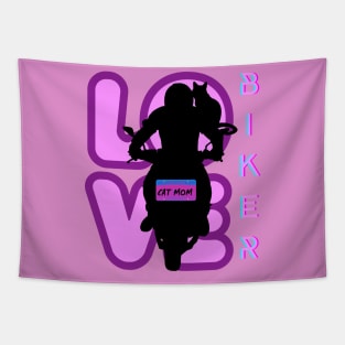 BIKER AND BEST CAT MOM MOTORCYCLE RIDER PURPLE Tapestry