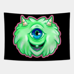 Fluffy Green One Eyed Monster With Horns Halloween Tapestry