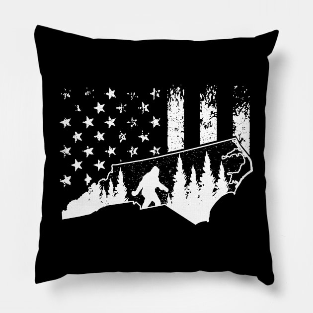 North Carolina Bigfoot American Flag Pillow by Tesszero