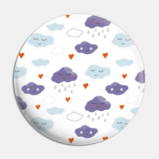 Seamless pattern with clouds, rain drops and hearts Pin