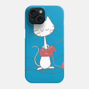 White Knitting Cat - Teal Phone Case