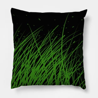 Minimalist line painting of green grass on black Pillow