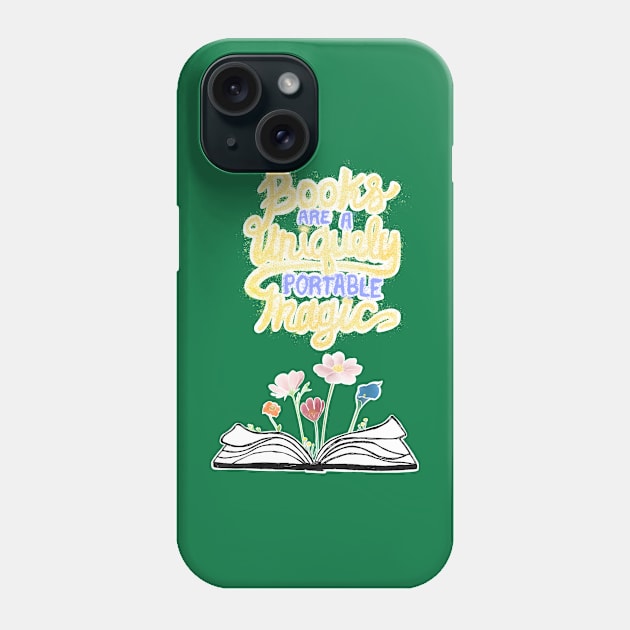 Books are unique portable magic - green Phone Case by Uwaki