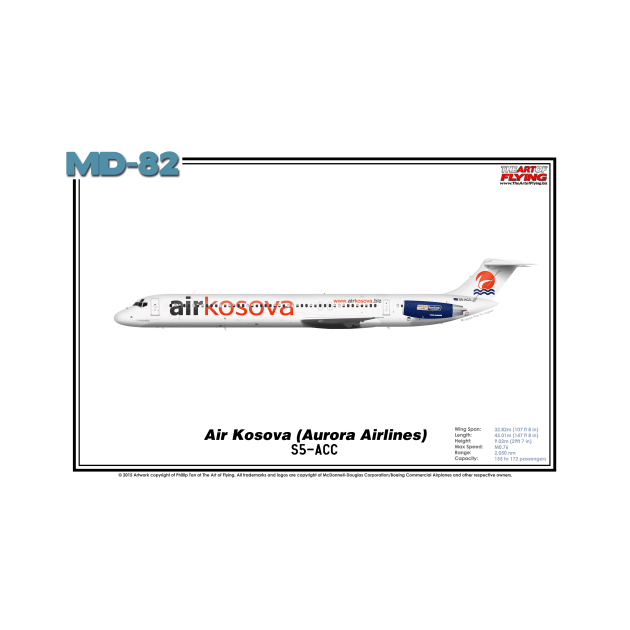 McDonnell Douglas MD-82 - Air Kosova (Aurora Airlines) (Art Print) by TheArtofFlying