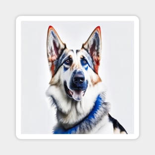 [AI Art] Red, blue and white German Shepherd Magnet