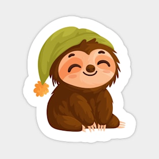 Cute sloth wearing a sleeping cap Magnet