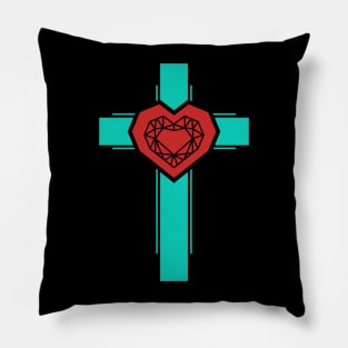 The cross of Christ and the diamond heart Pillow