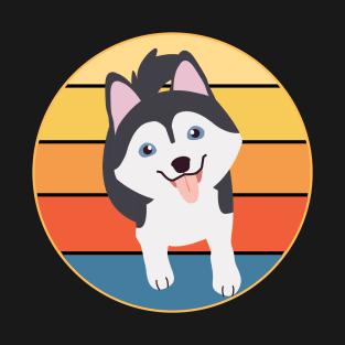 Funny Kawaii Cute Husky Dog Vintage Retro Sunset T-Shirt
