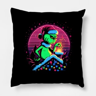 GRINCH SET ON FIRE CHRISTMAS RETRO 80'S VIBE Pillow