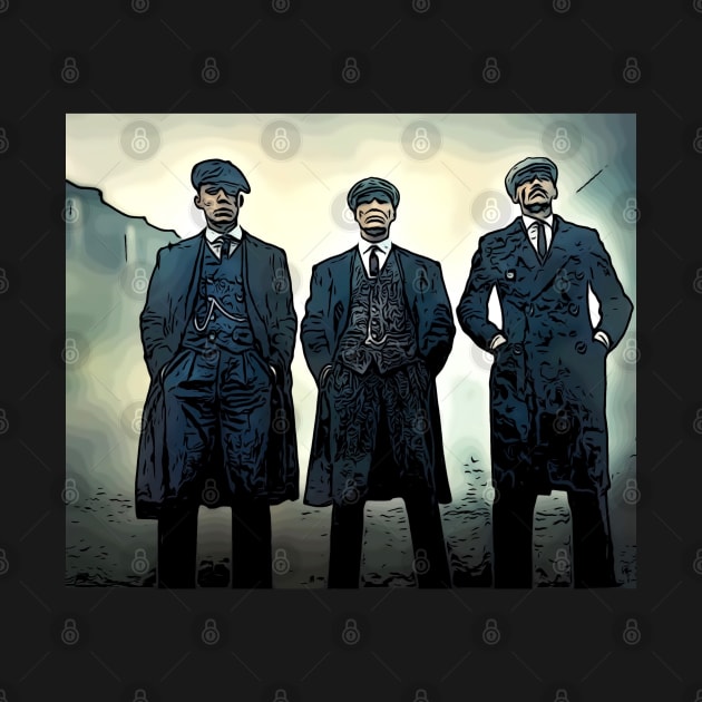 thomas shelby, arthur shelby jr and john shelby are well dressed in the fog as abstract art by ComicPrint