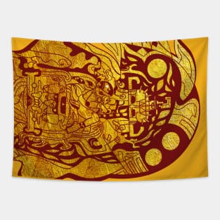 golden mayan astronaut in flame ecopop ship Tapestry