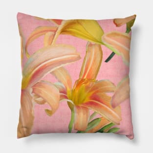 Tiger Lilies on Pink Burlap Pillow